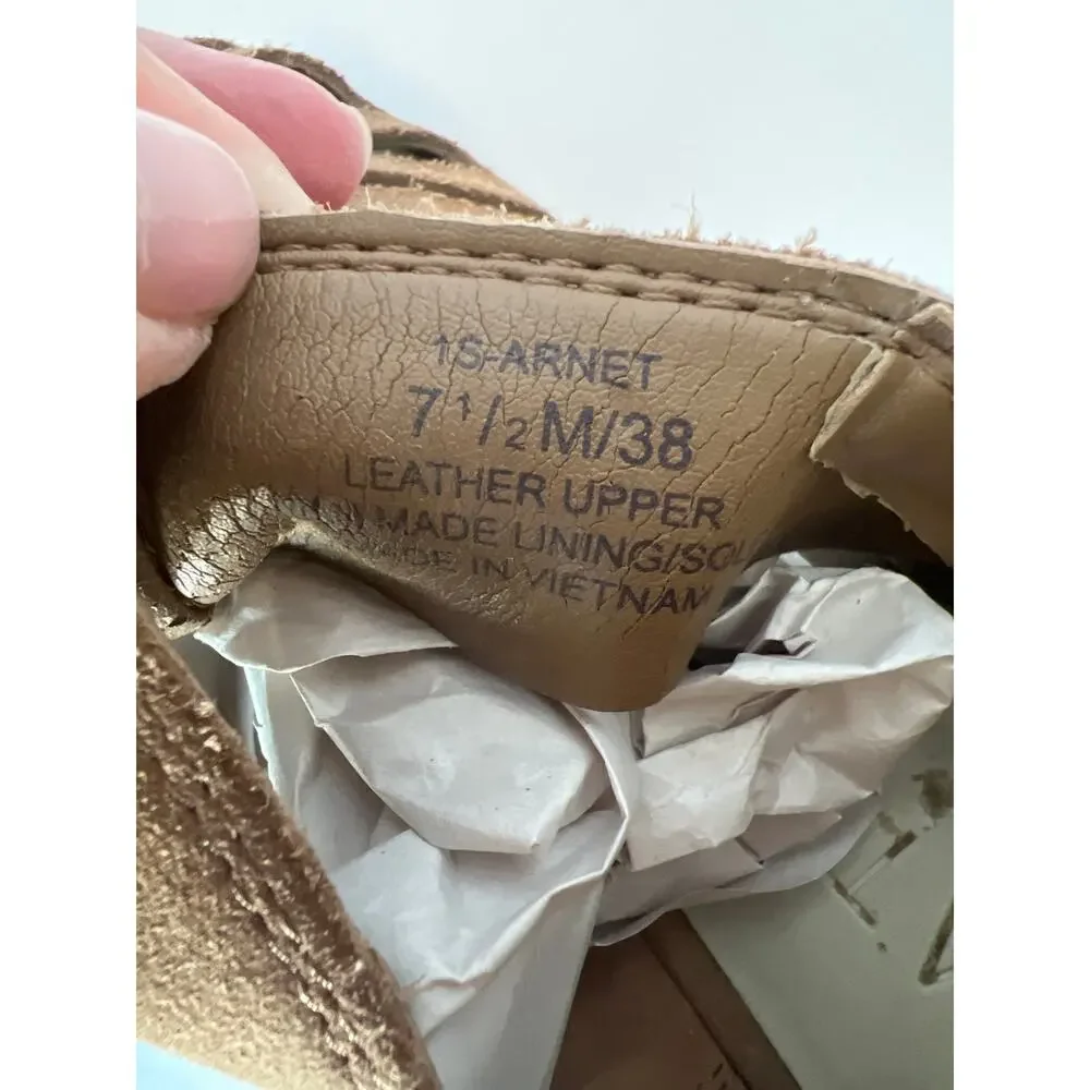 1.STATE Size 7.5 Arnet Tan Suede Strappy Laser Cutout Block Heel Booties
